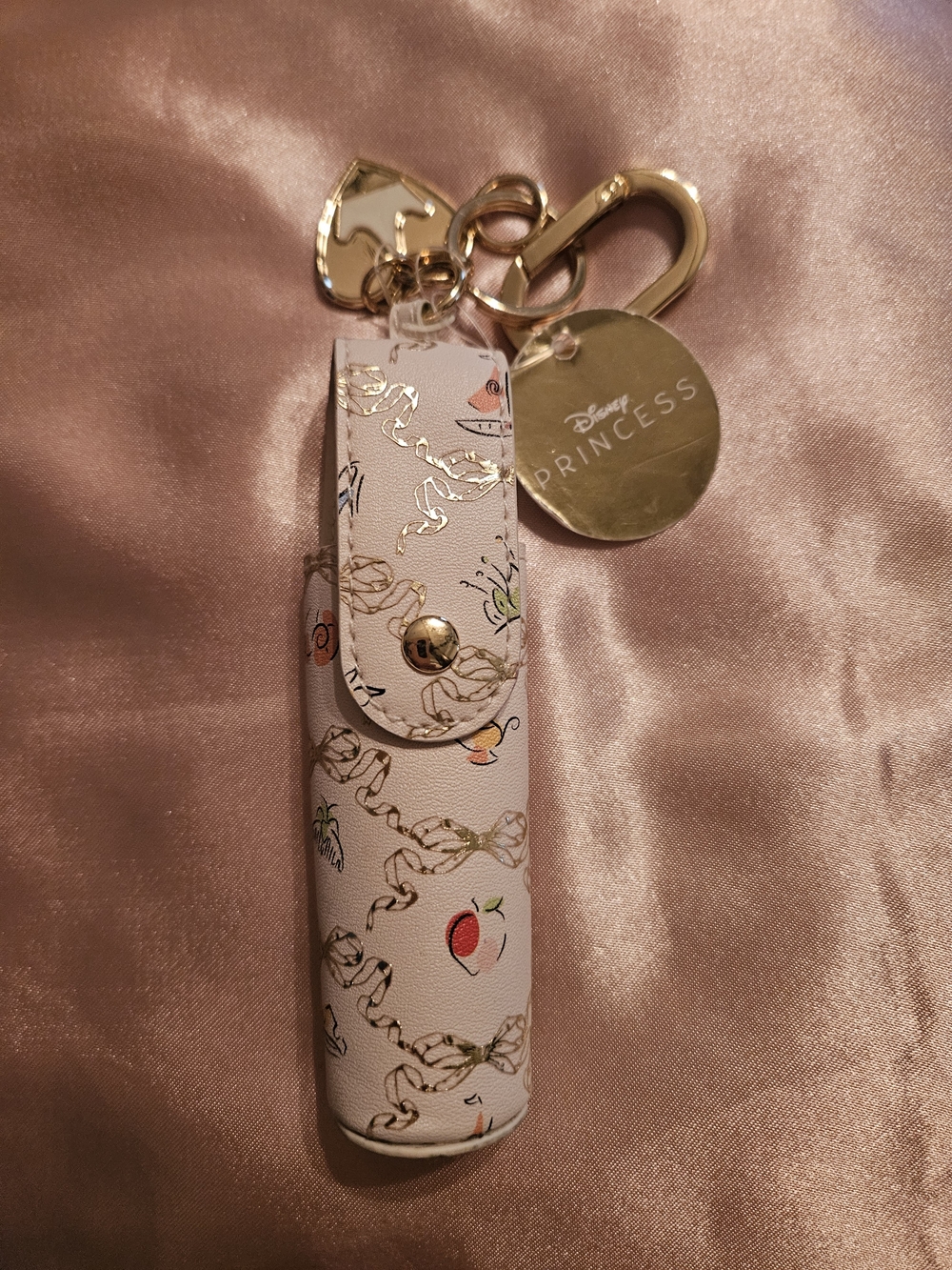 Disney Princess Floral Pink & Gold Keychain Lipstick/Card Holder